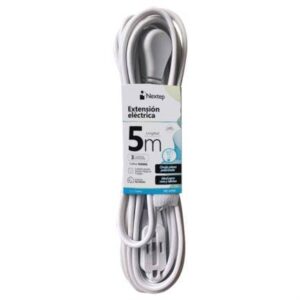 Extensión Eléctrica Nextep NE-244C para casa y oficina 16 AWG 5 mts. Clavija Plana Color Blanco y tres contactos polarizados