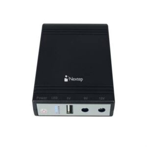 UPS Para Modem Nextep NE-742 Tamaño compacto 2 salidas 9Vcc/12Vcc 1 salida de USB 5Vcc Batería interna 2 - 600 mAh x 4