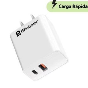 Cargador Carga Rápida - Dual USB V3.0 38W, 1 Puerto Tipo A y 1 Puerto Tipo C, Blanco, BROBOTIX 6005552