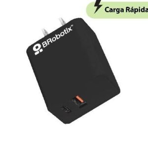Cargador Carga Rápida - Dual USB V3.0 38W, 1 Puerto Tipo A y 1 Puerto Tipo C, Negro, BROBOTIX 6005569