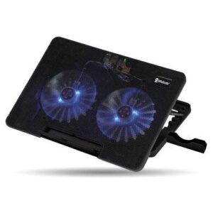 Base enfriadora para laptop y celular - 2 ventiladores, luz led, 6 ángulos ajustables, 9 a 17 Pulgadas, Negro, BROBOTIX 6000441