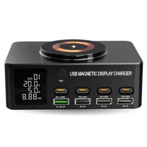 Estación de carga magnetica usb 9 en 1 - 140 w, usb-a x 4 puertos, usb-c x 4 puertos, 406467 BROBOTIX