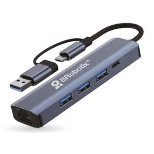 Docking 5 en 2: conector dual usb a y tipo c a 3 puertos usb v3.0 - 1 puerto usb tipo c y rj45 gigabit, BROBOTIX 406603