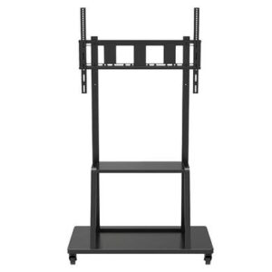 BROBOTIX Soporte de piso móvil (de carrito) para pantallas de 55 a 110 pulgadas - con estante/repisa, resistencia de 120 kg, altura ajustable, acero, 6008096