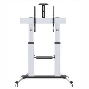 BROBOTIX 6008102 Soporte de piso móvil (de carrito) para pantallas de 60 a 100 pulgadas - orientación de tv horizontal y vertical, con charola, resistencia 100 kg, aluminio