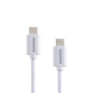 CACC-100PN-WH Cable ADATA USB Tipo C - USB Tipo C. Conector reversible tipo C - potencia máxima de salida de 100 W, Tejido de nailon, (1 M de longitud). Color BLANCO. CAC