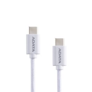 Cable ADATA USB Tipo C - USB Tipo C. Potencia máxima de salida de 100 W - Tejido de nailon, (2 M de longitud). Color Blanco. CACC-200PN-WH