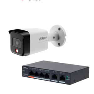 DAHUA DH-CS4006-4ET2ET-60 - 1 Switch PoE de 6 Puertos Administrable con 4 PoE y 2 uplink/65 W PoE/ DoLynk Care + 1 IPC-HFW1839TC-A-IL Cámara IP Bullet 4k/Iluminador Dual/ Lente de 2.8 mm/ 110°/ Micrófono/IR de 30m/ IP67/PoE/