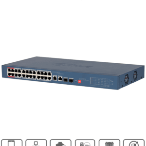 DAHUA DH-CS4226-24ET-240-V2 - Switch PoE de 26 Puertos/ 24 Puertos PoE 10 & 100/ 2Ptos Uplink GE + 2 Puertos SFP/ 2 Ptos PoE de Hasta 90W/ 240 Watts Totales/ Administrable en la Nube por DoLynk Care/ PoE Hasta 250 Metros/ Metal/ Switching 8.8 Gbps