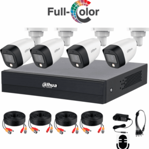 DAHUA KIT/XVR1B04-I/T/4-HFW1209C-A-LED - Kit de 4 canales Full Color con Audio/ Incluye 4 Camaras de 2 Megapixeles Full Color con Microfono/ DVR de 4 Canales con IA/ H.265+ soporta 1 Ch IP (o hasta 5 canales IP)/ Incluye Accesorios/