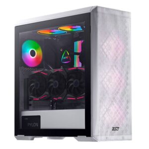 Gabinete GAMER XPG DEFENDER - Media torre. Panel lateral de vidrio templado. Filtro de polvo extraible. Color BLANCO. DEFENDER-WHCWW