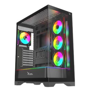 XZGAEX1B Gabinete Gamer Xzeal Full Tower XZ160 - EATX/ATX Panel Der.Front. Cristal templado 1xUSB2.0 + 1xUSB3.0 + 1x USB Tipo C+ 1x3.5mm + 4 Ventiladores ARGB Negro