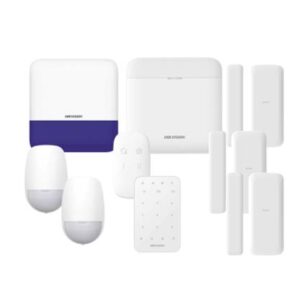HIKVISION DS-PWA48-FULL-K (AX PRO) KIT de Alarma AXP RO / Incluye: 1 Hub con bateria de respaldo/ 2 Sensores PIR / 3 Contactos Magnéticos mini / 1 Control Remoto / 1 Sirena Inalambr