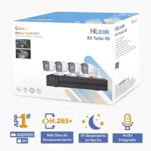 HIKVISION HL-1080-CV/A Kit TurboHD 1080p / DVR 4 Canales / 4 Cámaras Bala ColorVu con Micrófono Integrado / Fuente de Poder / Accesorios de Instalación