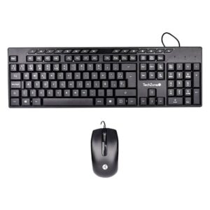 TECHZONE TZACCBA01 Kit teclado y mouse alambrico multimedia basico 105 teclas + 15 multimedia - qwerty. cable usb. mouse con 3 botones. dpi: 100 y cable 130 cm.