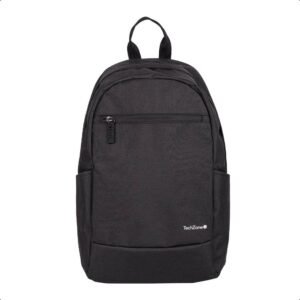 Backpack BASIC BLACK TECHZONE TZLBP15 15.6 pulgadas - color negro, 2 bolsos laterales y 1 frontal, tirante acojinado. GARANTIA LIMITADA DE POR VIDA