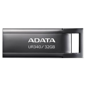 ADATA Memoria USB de 32GB UR340 3.2 Gen 1 (retrocompatible 3.0 y 2.0) - diseño elegante sin tapa. Color Metálico negro. AROY-UR340-32GBK