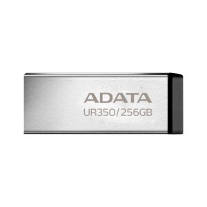 ADATA Memoria USB de 256GB UR350 3.2 Gen 1 (retrocompatible 3.0 y 2.0) - diseño elegante sin tapa. Color Metálico, negro. UR350-256G-RSR/BK