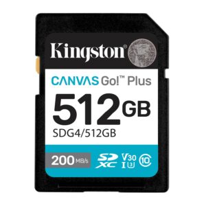 Kingston Technology SDG4/512GB Memoria sdxc kingston canvas go! plus g4 512gb r.200mb/s w.160mb/s cl10 uhs-i u3 v30