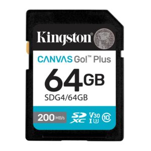 Kingston Technology SDG4/64GB Memoria sdxc kingston canvas go! plus g4 64gb r.200mb/s w.100mb/s cl10 uhs-i u3 v30