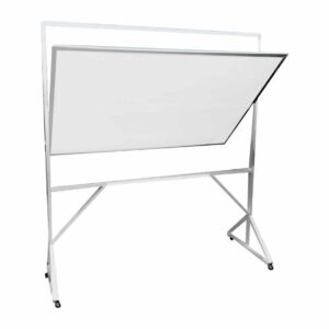 Multimedia Screens Pizarrón blanco doble cara 120 cm x 180 cm PMB180 con soporte móvil giratorio marca Multimedia