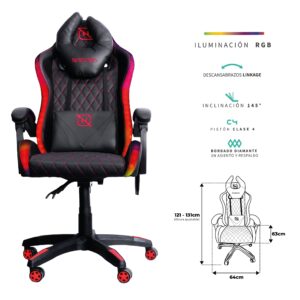 NECNON NBSGR125RG Silla gamer rgb inclinacion respaldo 145 clase 4 140-150kg nsg-rgb1 foam 350mm 63cm*64cm*121-131cm cojin lumbar y cabeza negro/rojo