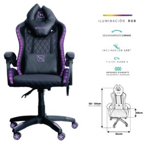 NECNON NBSGR133RG Silla gamer rgb inclinacion respaldo 145 clase 4 140-150kg nsg-rgb1 foam 350mm 63cm*64cm*121-131cm cojin lumbar y cabeza negro/rosa