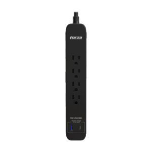 Supresor de picos FORZA FSP-451USBCBK 4 Tomas NEMA 5-15R - 1 puerto USB-A, 1 USB-C, 500J, Pared, Negro. Capacidad de 1625W/13A. Garantía de por vida