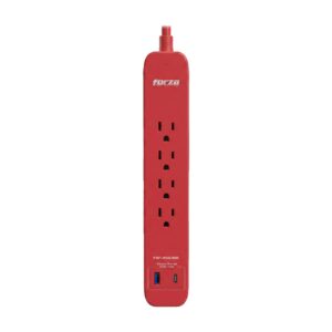 FSP-451USBCRD Supresor de picos FORZA FSP-451USBCBK 4 Tomas NEMA 5-15R - 1 puerto USB-A, 1 USB-C, 500J, Pared, Rojo. Capacidad de 1625W/13A. Garantía de por vida