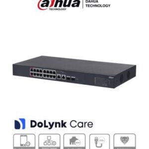 Dahua Technology DH-CS4218-16ET-135 Switch PoE de 18 Puertos/ 16 Puertos Poe 10/100/ 2 Puertos Uplink 10/100/1000 + 2 Puertos SFP/ 135 Watts Totales/ Administrable en la Nube por DoLynk Care/