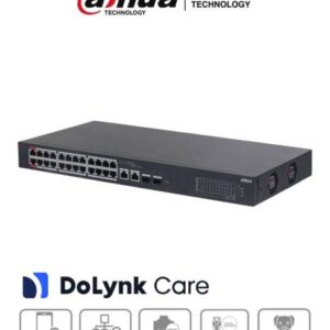 Dahua Technology DH-CS4226-24ET-240 Switch PoE 26 Puertos - 24 Puertos PoE 10/100, 2 Uplink 10/100/1000+2 Puertos SFP, 240 Watts, Administrable en la Nube DoLynk Care, Switching 8.8 Gbps