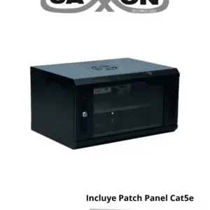 SAXXON SX-R6UP-6406S + OC5U8BBH24K - Gabinete de Pared 6UR con Puerta de Vidrio Templado y Patch Panel Cat 5e de 24 Puertos