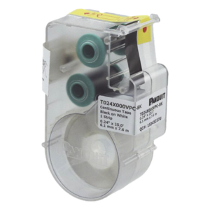 PANDUIT T024X000VPC-BK – Casete de Etiqueta Continua / Vinilo Negro sobre Blanco / 6.1 mm x 7.6 m (24.93 pies) / Interior-Exterior