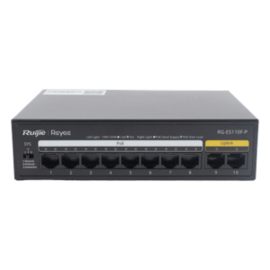 RUIJIE RG-ES110F-P – Switch PoE+ no administrable / 8 puertos PoE+ 10/100 / 2 uplinks 10/100 / 110W total / 2.0 Gbps switching
