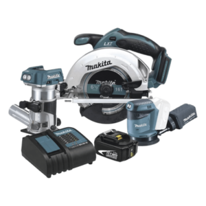 MAKITA DLX3165ST – Kit de Carpintería Inalámbrico / Sierra Circular 3,700 RPM / Router / Lijadora Orbital / 3.5 kg / 2.50 m/s² Vibración