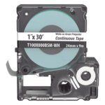PANDUIT T100X000BSM-WH – Casete de Etiquetas Continuas / Poliéster / 24 mm (0.94') Ancho / 9.1 m (29.86') Largo / Blanco sobre Verde / Interior-Exterior
