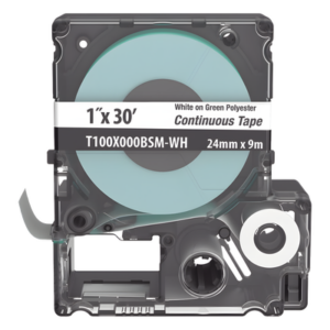 PANDUIT T100X000BSM-WH – Casete de Etiquetas Continuas / Poliéster / 24 mm (0.94') Ancho / 9.1 m (29.86') Largo / Blanco sobre Verde / Interior-Exterior