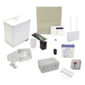 HONEYWELL HOME RESIDEO VECINALPANICB – Kit de Alarma Vecinal / Panel 48 Zonas / 40 Botones de Pánico Inalámbricos / Sirena Estroboscópica Exterior