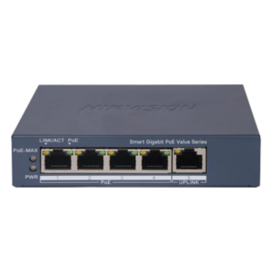 HIKVISION DS-3E1505P-EI/M – Switch PoE+ Gigabit / 4 Puertos PoE+ / 1 Puerto Uplink / Monitoreable / Alcance Extendido 300 m (984.3 ft) / 45 W / Gestión Cloud