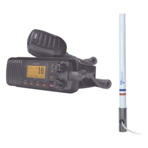 UNIDEN UM-385BK/KIT5101 – Kit de radio marina con antena de fibra de vidrio / 156-163 MHz / 25W / 2.4 m (7.9 ft) / Omnidireccional / IPX4