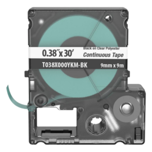 PANDUIT T038X000YKM-BK – Casete de Etiquetas de Poliéster / Cinta Continua / 9 mm x 9.1 m (29.86 ft) / Negro sobre Transparente / Interior-Exterior