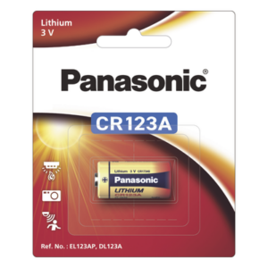 PANASONIC CR123APA/1B – Batería de Litio / 3 Vcc / 1,550 mAh / 1,900 Ciclos de Pulso / -40°C a +70°C / 17 g