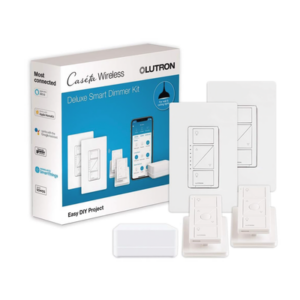 LUTRON CASETA WIRELESS PBDGPKG2W – Kit de Iluminación Inteligente / Hub Smart Bridge / 2 Atenuadores Sin Neutro / 2 Controles Pico / 600 W Incandescente / 150 W LED / HomeKit
