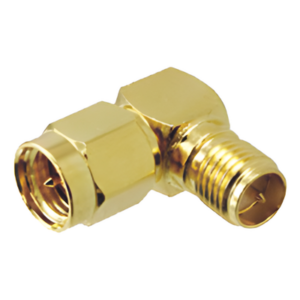 SYSCOM ACX2219-ND – Adaptador en Ángulo Recto / SMA Macho a SMA Hembra Inverso / Cuerpo Bronce Oro / Contacto Oro / Aislante Teflón