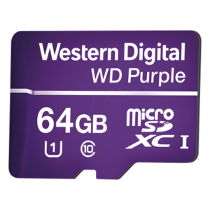 Western Digital (WD) WD64MSD – Memoria microSD de 64GB PURPLE, Especializada Para Videovigilancia, 10 VECES MAYOR DURACIÓN, 3 AÑOS DE GARANTIA