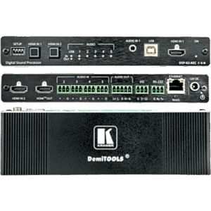 KRAMER DSP-62-AEC – Matriz de Audio DSP 6x2 | DSP Multicanal | Cancelación de Eco Acústico AEC | De-embedding HDMI | Interfaz USB Audio Clase Compatible | 4K@60Hz (4:4:4) | PoE o Adaptador 12V DC | Carcasa DemiTOOLS