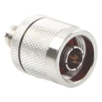 RF INDUSTRIES,LTD RFU-625 – Adaptador Coaxial en Línea / Mini UHF Hembra a N Macho / Cuerpo Bronce Niquelado / Contacto Oro / Aislante Teflón