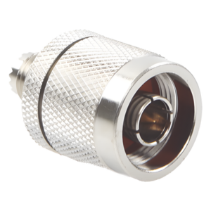 RF INDUSTRIES,LTD RFU-625 – Adaptador Coaxial en Línea / Mini UHF Hembra a N Macho / Cuerpo Bronce Niquelado / Contacto Oro / Aislante Teflón