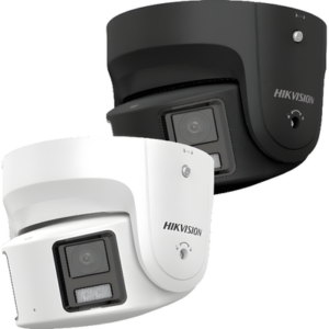 HIKVISION DS-2CD2387G2P-LSU/SL(C)/BLACK – Cámara Turret IP Panorámica / 8 Megapixel / Dual Lente 4 mm / 180° / ColorVu 24/7 / Luz Blanca 30 m (98.4 ft) / WDR 130 dB / AcuSense / Alarma de Luz y Audio / IP67 / PoE
