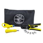 KLEIN TOOLS VDV026212 – Kit de Instalación de Cable UTP / Pelacables Radial / Ponchadora Modular / Ponchadora 110 / 6 Conectores RJ45-Cat5E / Estuche con Cierre Relámpago